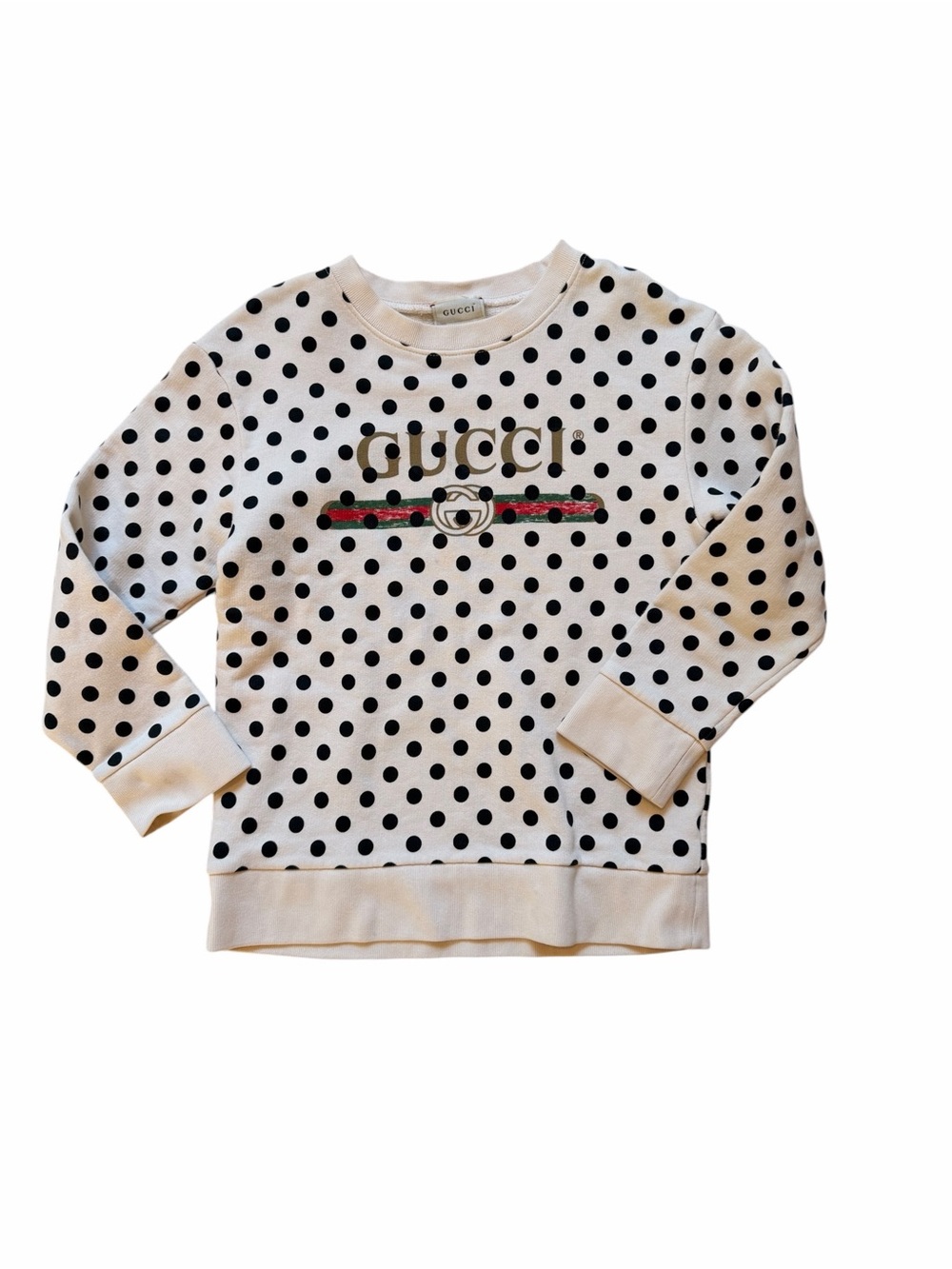 Gucci Kids Cream Polka Dot Logo Sweatshirt with Green-Red Stripe